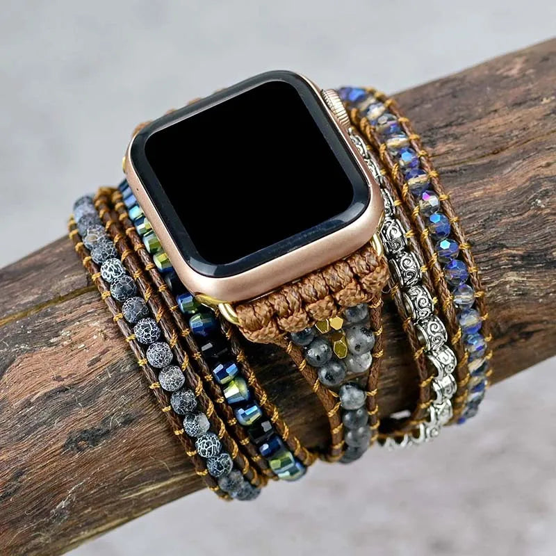 Gorgeous Natural Stone Dyed Jade Fashion Smart Watch Band Beads Boho 5 Wrap Iwatch Series NON Meni Smartwatch Bracelet