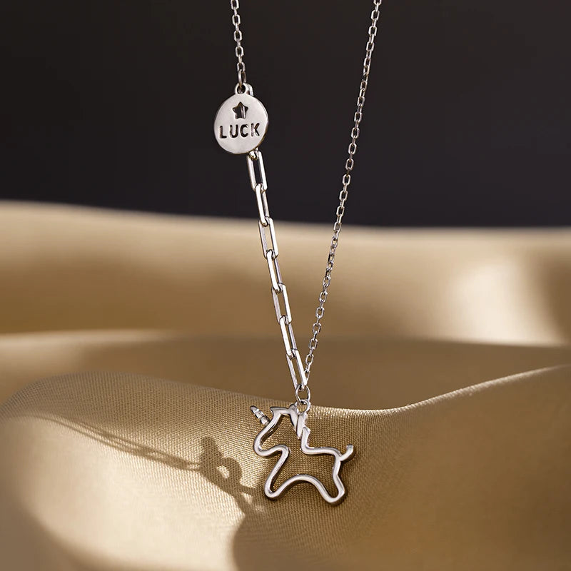 Sterling Silver 925  Cute Unicorn Cartoon  Pendant Charm Necklace for Kids