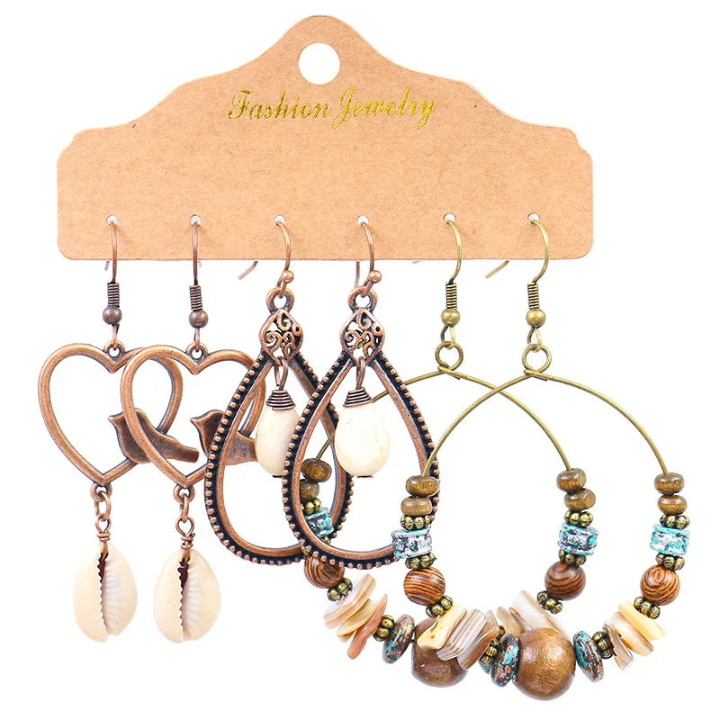 Popular Water Drop Diamond Hollow Metal Earrings Fashion Flower Shell Geometric Earrings Jewelry