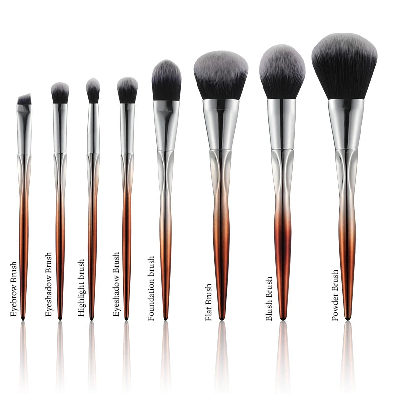 High Fashion Quality Black Hair Custom Private Label 8Pcs Red  Makeup Brush Set Bag