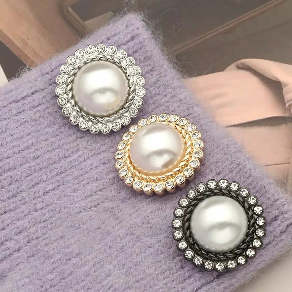 Luxury Round Pearl Rhinestone Metal Buttons Blouses Accessories Buttons for Women's Coats Sweaters