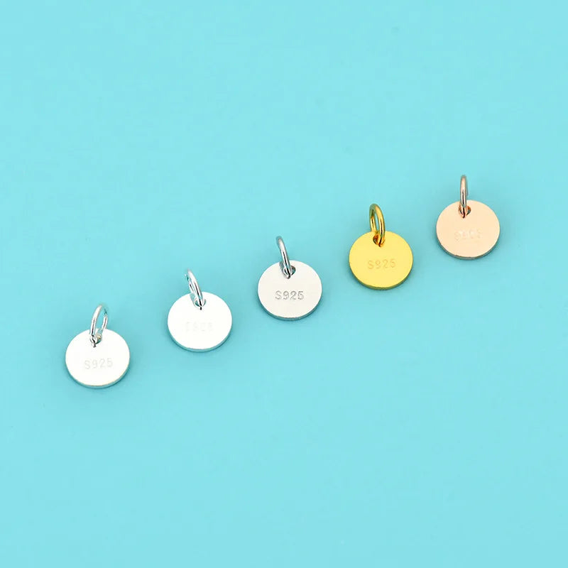 S925 Sterling Silver Plain Round Blank Disc Pendant Charms for Jewelry Making Customized Logo Necklace Bracelet DIY Supplies