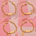 Personalized Logo Name Women Jewelry Butterfly Heart Gold Plated Stainless Steel Engraved Blank Bar Custom Bracelet