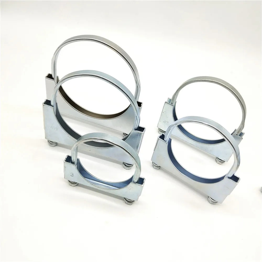 2" Exhaust Pipe Clamp Galvanized Steel U Bolt Saddle Clamp with Plat Band for Vehicle Muffler / Catback Pipe