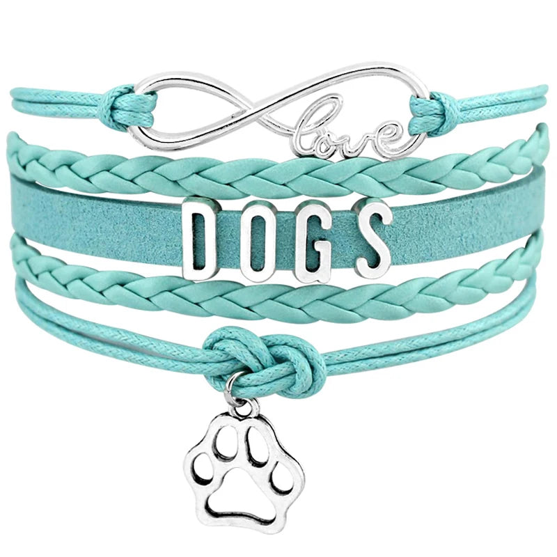 Factory Multi Layer Leather Wrap Infinity Love Adoption Rescue Mom Dog Person Doggie Paw Print Dog Mom Bracelet