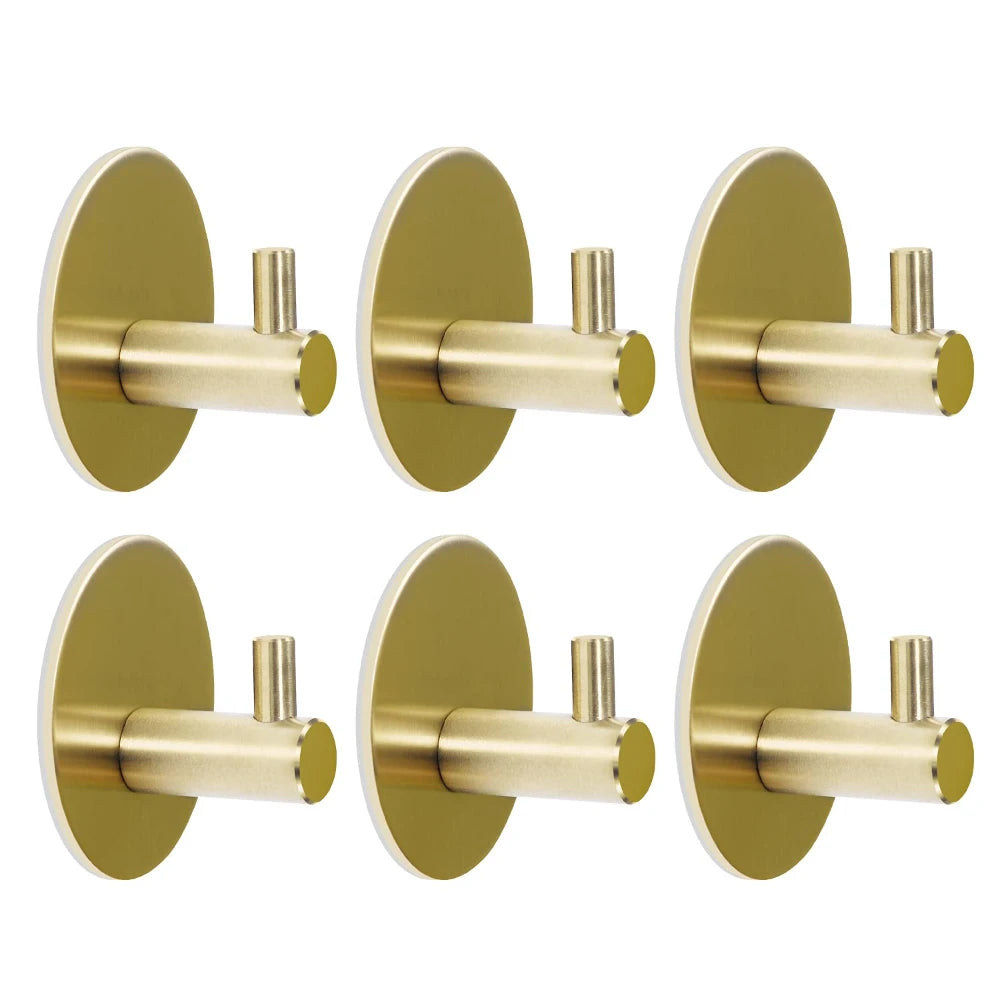 Stainless Steel Door Hook Gold Towel Hook Self-Adhesive Wall Hooks for Kitchen Bathroom Accessories