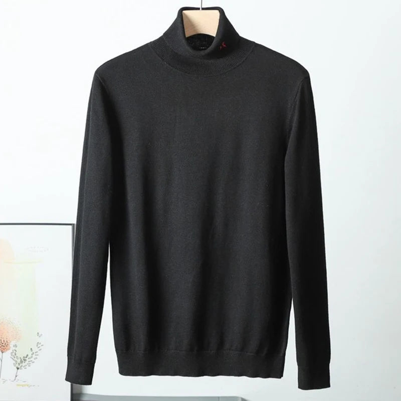 Wool Blend Warm Comfortable Autumn and Winter Men's Solid Color Fashion Casual High Collar Long Sleeve Knitted Pullover Sweater