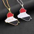 18K Gold Plated Stainless Steel Link Chain Necklace Enameled Iraq National Flag and Map Pendant Iraq Map Chain Necklaces