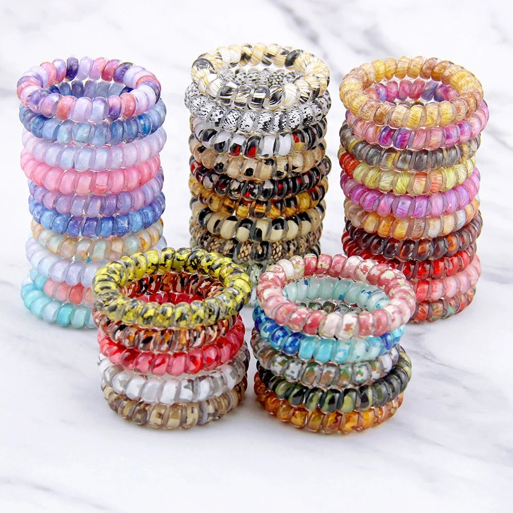 MIO Plastic Coil Hair Loop Bracelet Small Rubber Rope Feather Camo Animal Space Wire Hair Ties