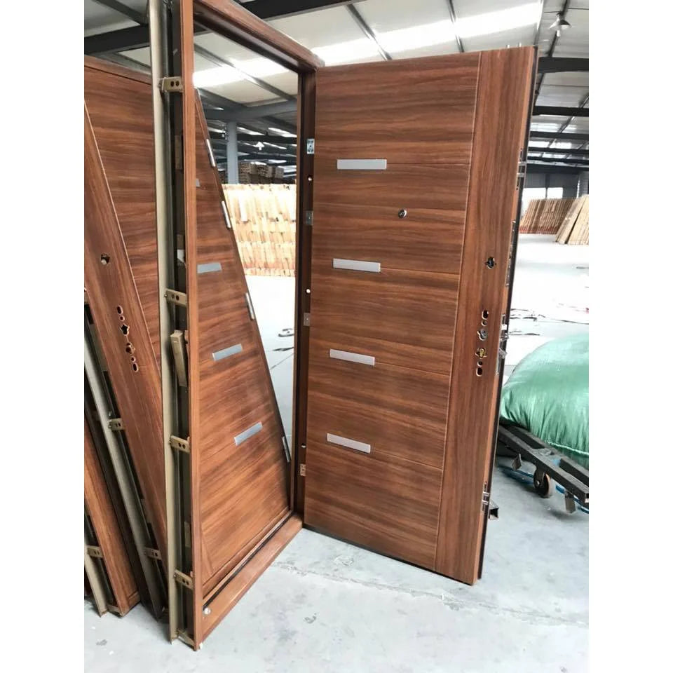 TECHTOP Modern Galvanized Steel Security Door with Anti-Theft Feature Customized Size Wooden Like Design 5-Year Warranty
