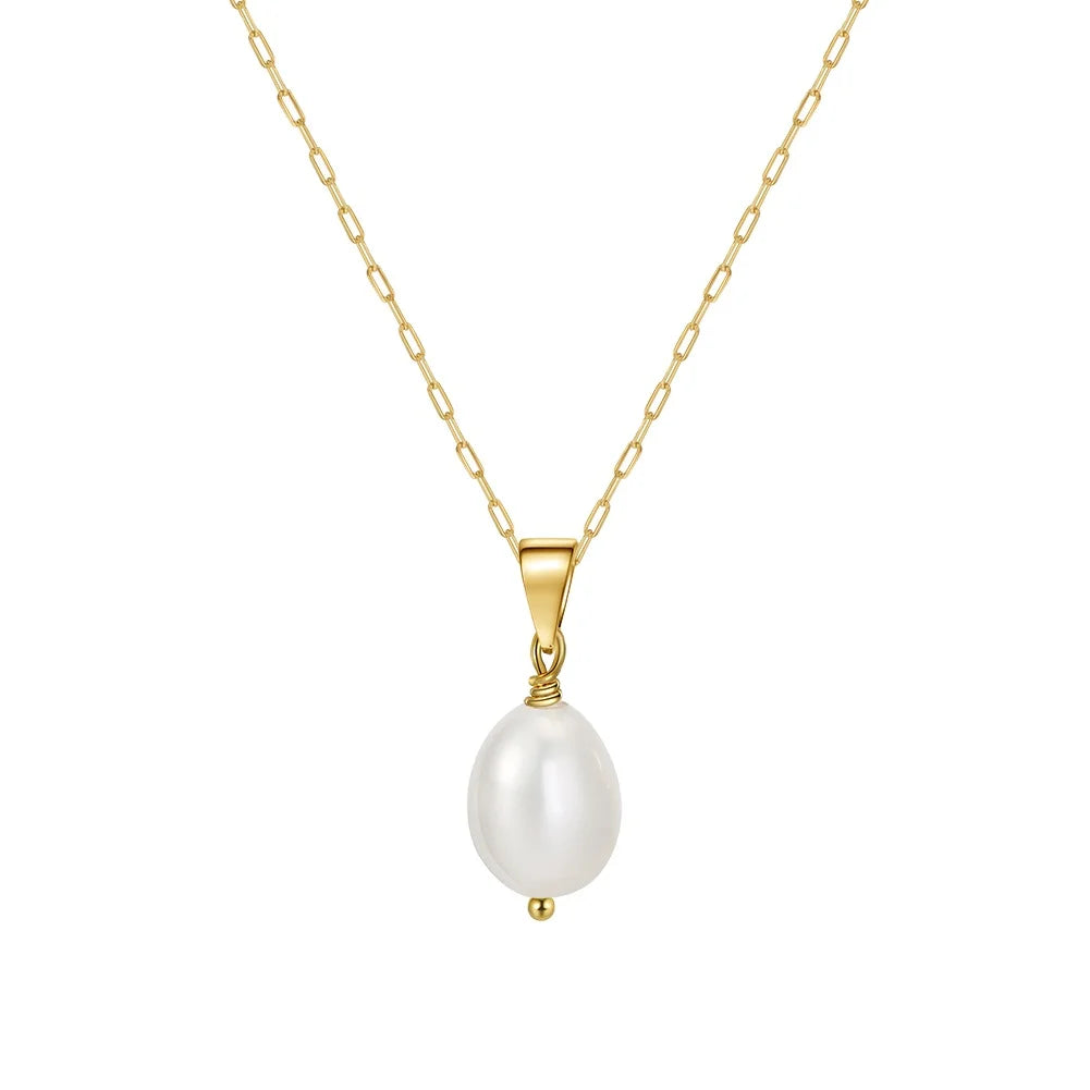 RINNTIN GPN24 Luxury Jewelry 14K Gold Necklace With One Pearl Women 925 Sterling Silver Baroque Freshwater Pearls Necklace