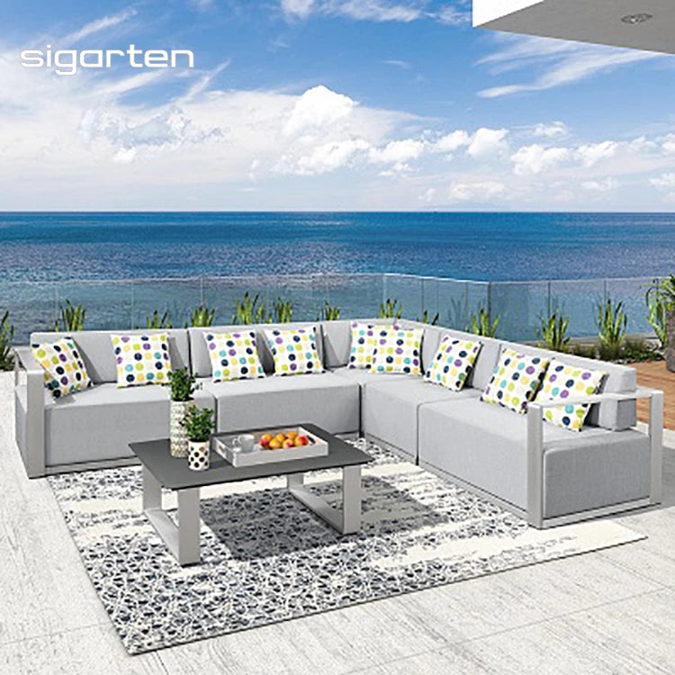 sigarten Modern Aluminum Metal Outdoor Patio Furniture Garden Patio Sectional Sofa Sets