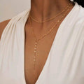 Joolim Jewelry Cross Link Chain Double Layer Y Tassel Necklace 18K Gold Plated Stainless Steel Adjustable Trendy Zirconia