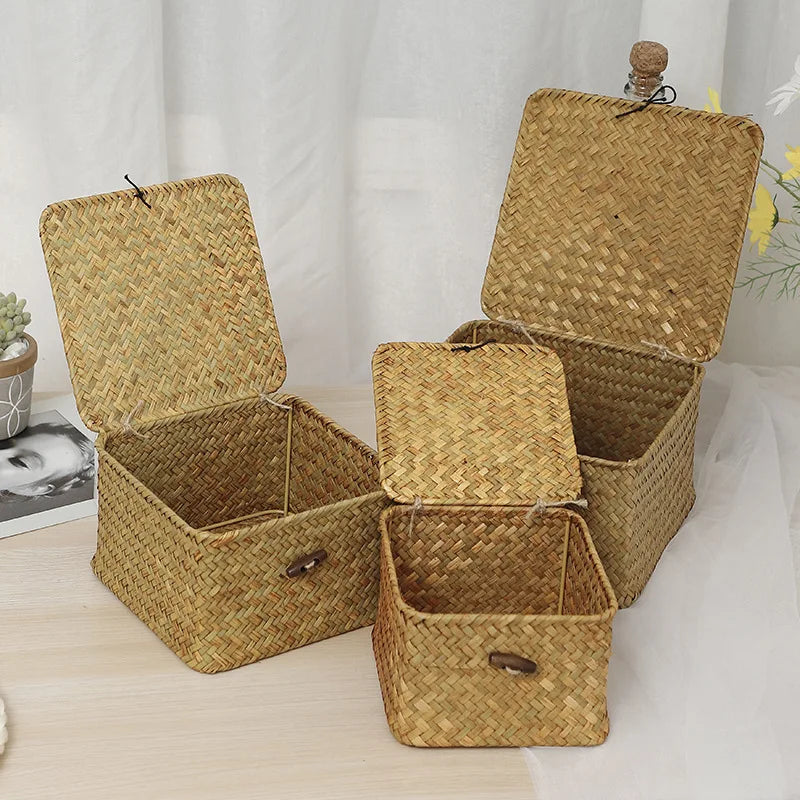 Natural Hand-Woven Classic Multipurpose Home Decor Tabletop Organizer Seaweed Box for Storage Basket