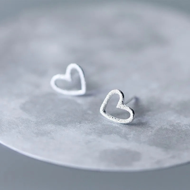 S925 Sterling Silver Stud Earrings for Girls Sweet Cute Hollow Heart Earrings Frosted Designer Earrings Women Fashion Jewelry
