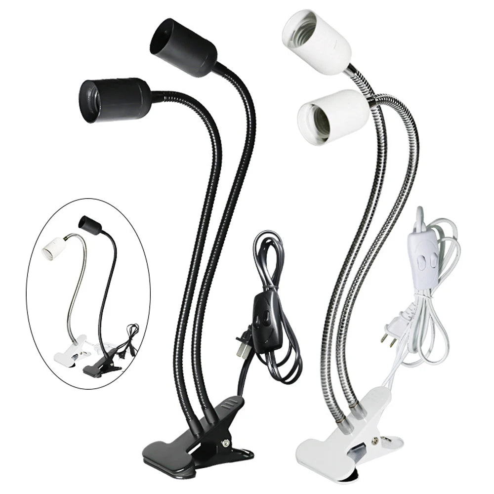 Clip on E27 Lamp Holder 360 Degree Adjustable Gooseneck Hose Flexible Reading Light with On/Off Switch for Bedside Office Garage