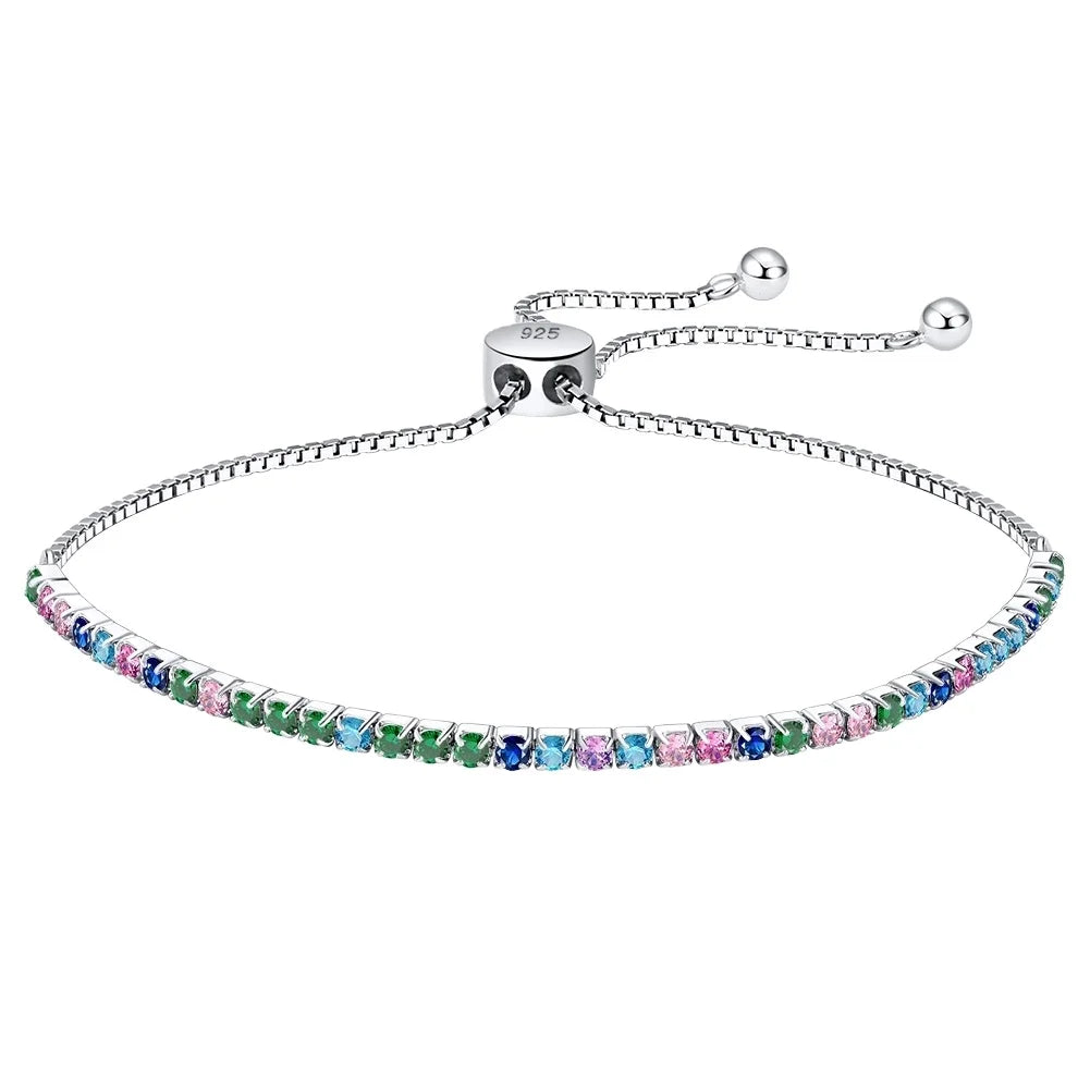 RINNTIN SB149 Fashion Jewelry 925 Sterling Silver Bracelet Chain With Multi-Color 4A CZ Zircon Tennis Bracelet for Women