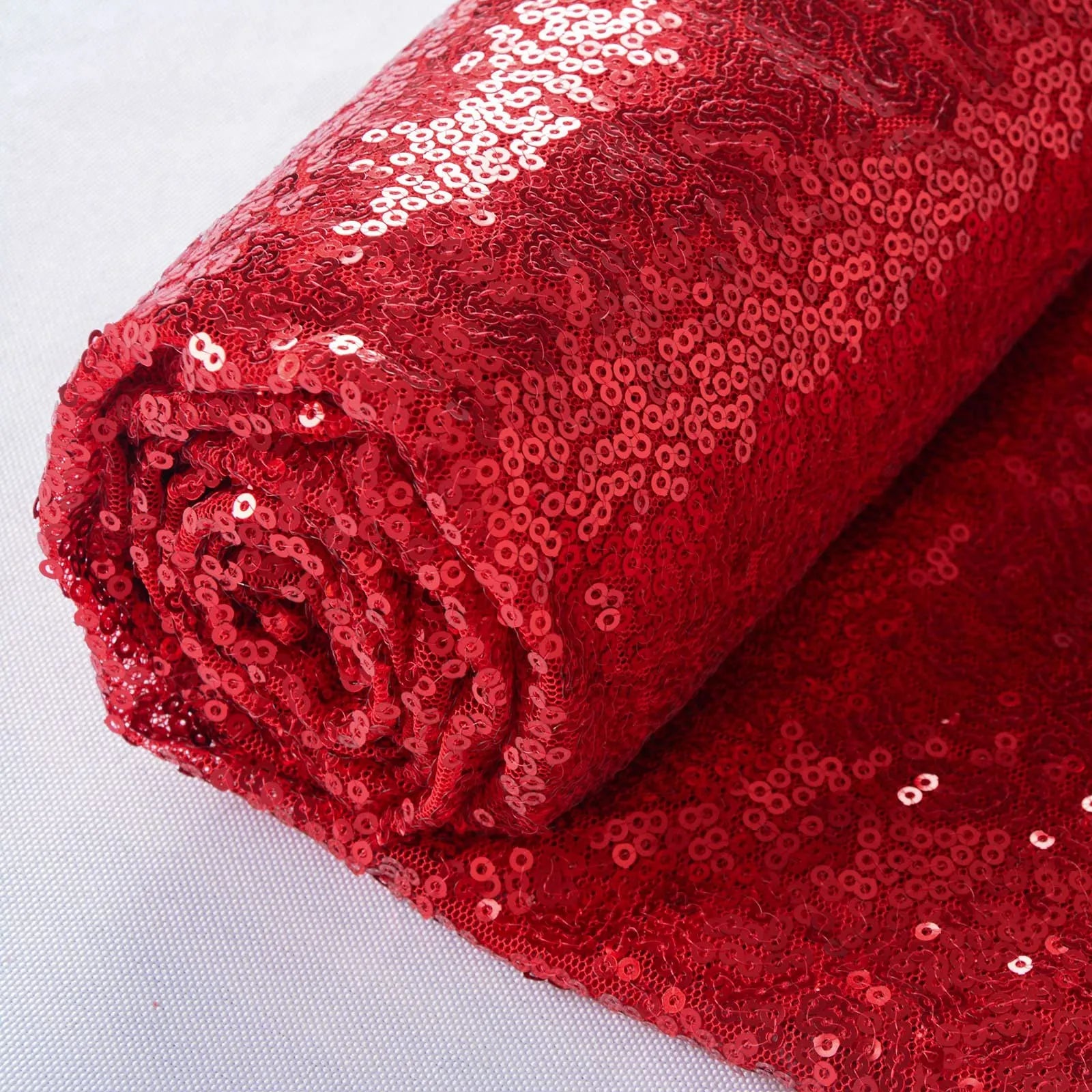 Red 3mm Sequin Embroidery Mesh Fabric Stretch Glitter Polyester for Bridal Wedding Gown