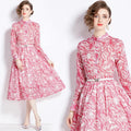 Spring New Floor-Length Long Sleeved Shirt Dress Elegant O-Neck Single Breasted Fit Design Printed Candy-Colored Fashion 2024