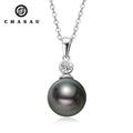 Sterling Silver Pearl Fashion Jewelry Necklaces 3mm Moissanite 9mm Natural Tahitian Black Pearl Pendant Necklace for Women