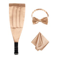 Adult Men's Luxury Champagne Plain Cummerbund Bow Tie Set for Formal Parties Weddings Tuxedo Wide Belt Iron Pocket Square