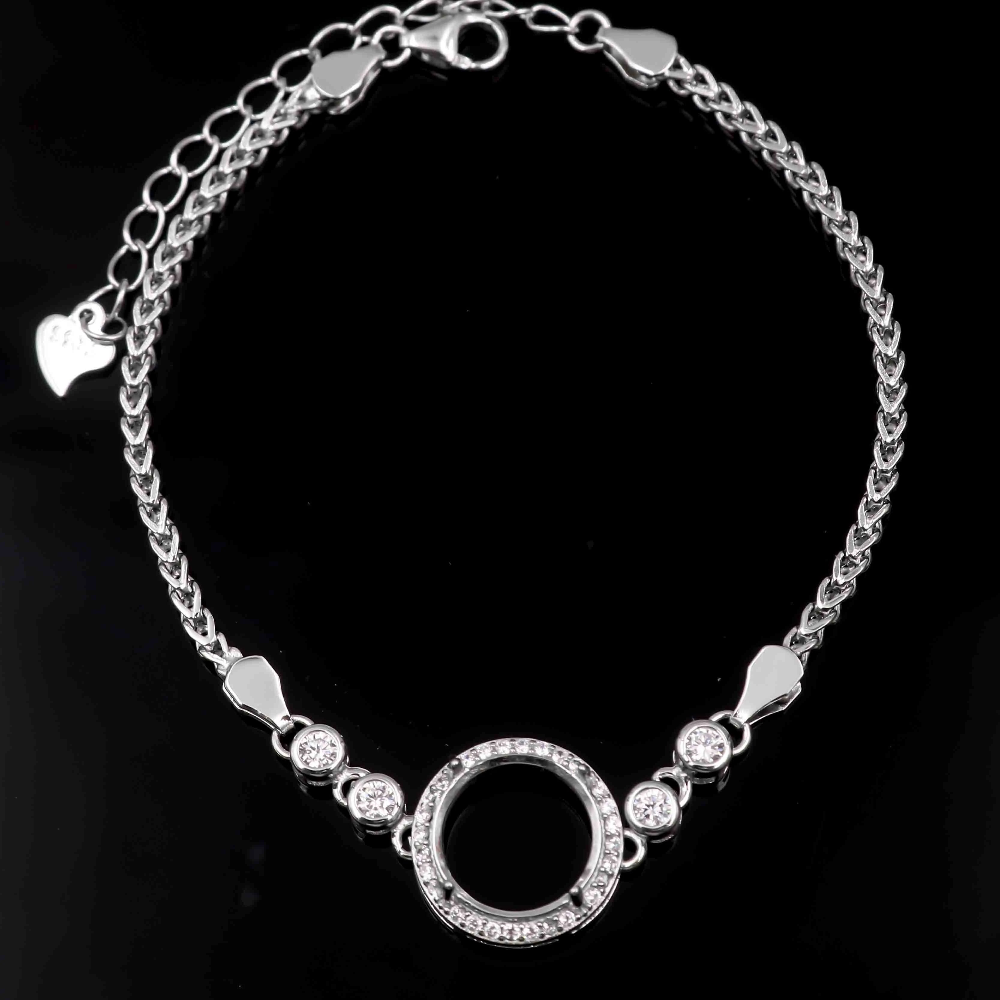 Sterling Silver 8mm/9mm/10mm Semi Mount Bracelet Empty Frame Blank Setting S925 Base Holder Without Center Stone for DIY Inlay