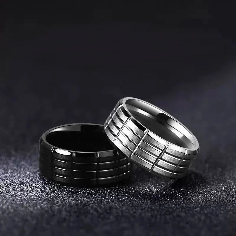 Xuancui 8mm Stainless Steel Multi-Groove Finger Rings Texture Ring for Men Women
