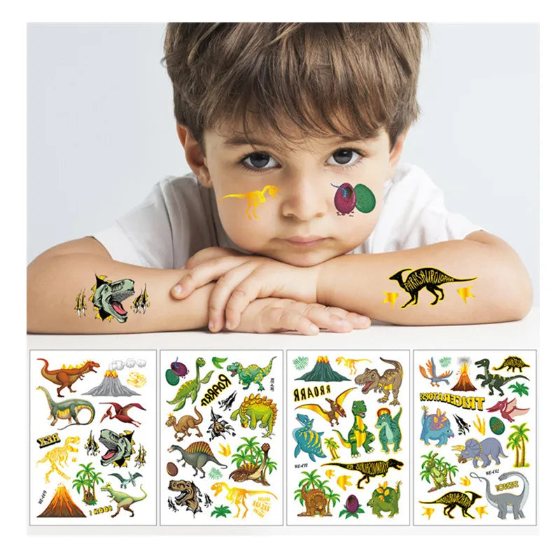 Creative Laser Cool Glitter Waterproof Cute Cartoon Dinosaur Temporary Tattoo