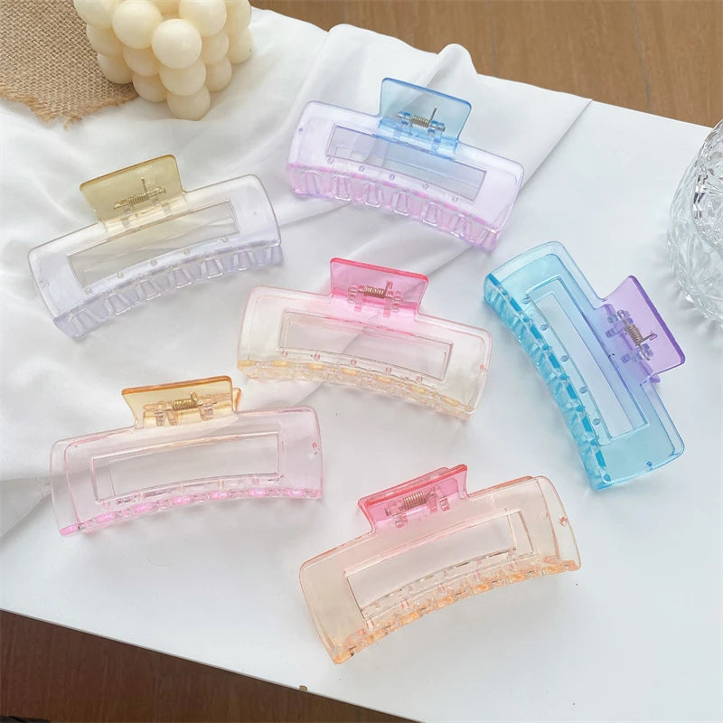 DOWELL Wholesale Fresh Shark Clip Hair Accessories Women Gradient Large Plastic Transparent Hair Claw Clips
