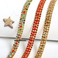 Golden Bottom 3-Row Diamond Claw Applique Luxury Stretch Sew-On Rhinestone Cup Chain for Clothing Trim Crafts Nails