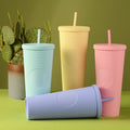 Solid Color Plastic Tumbler with Straw Double Wall 24oz Capacity Water Bottle for Office Use Durian Bottle for Coffee & Milk