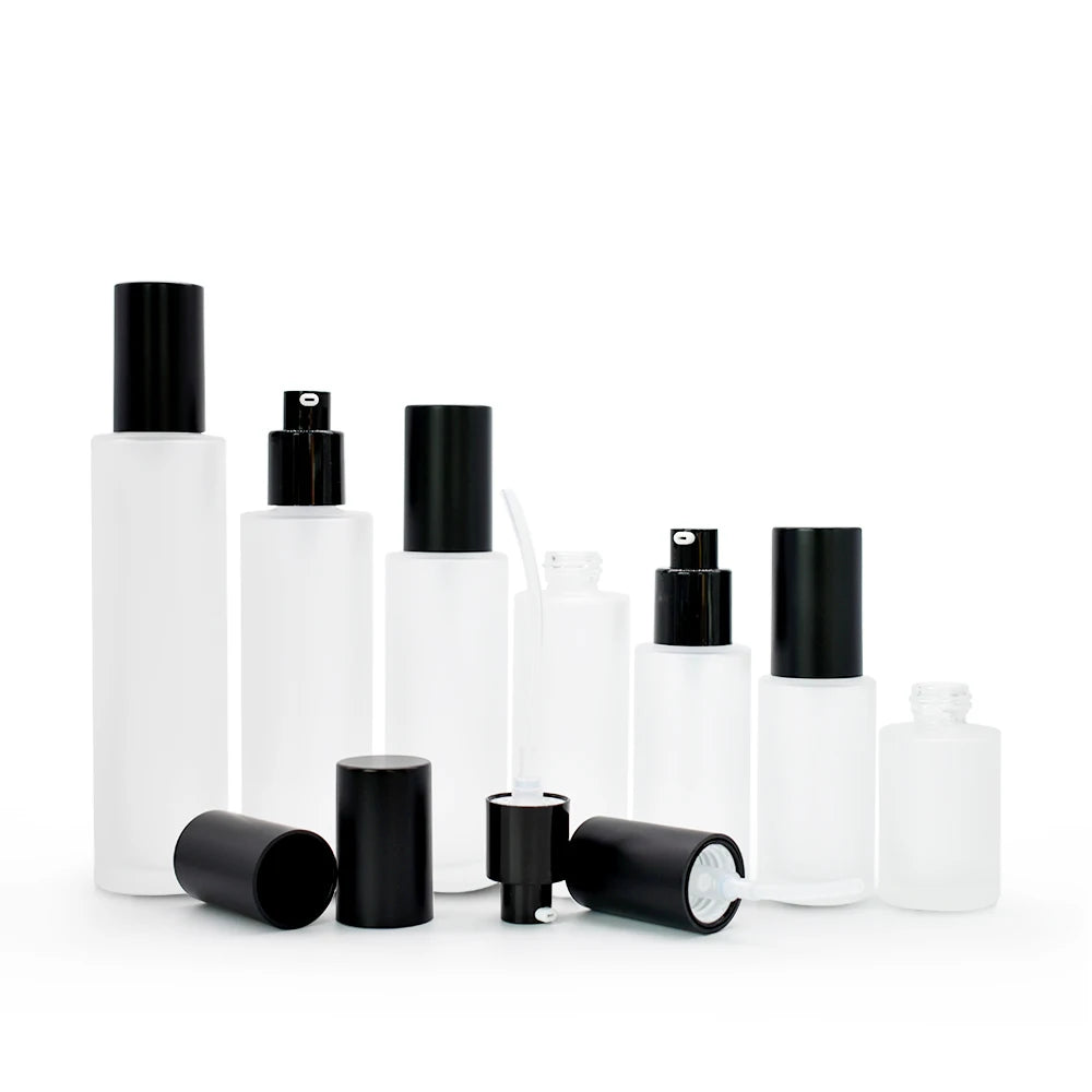 60ml Frosted Flat Glass Bottle with Black Pump Sprayer Cap Hot Stamping 100pcs MOQ for Perfume Bottles