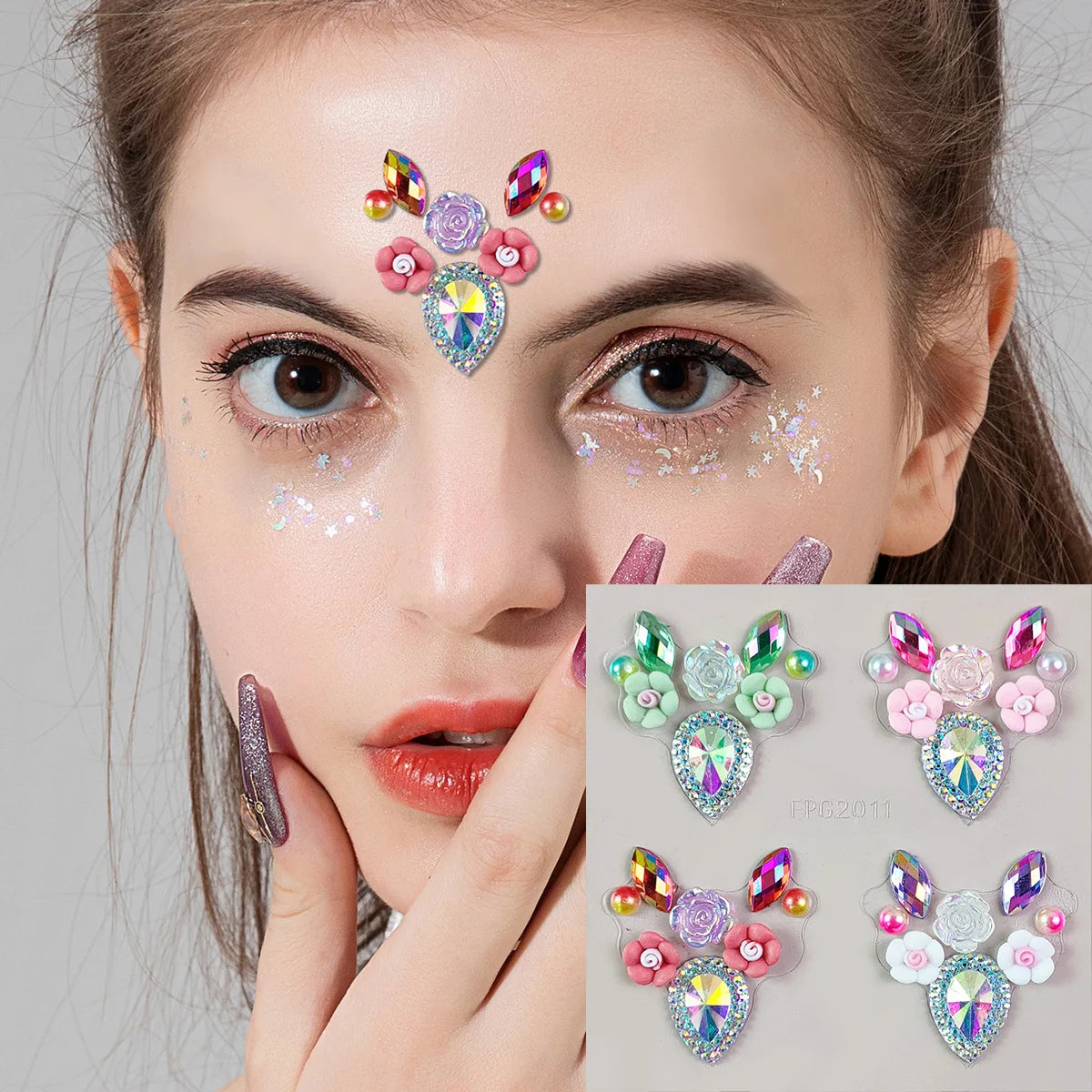 Rainbow 3D Crystal Body Tattoo Sticker Self-Adhesive Face Art Decoration Rhinestone Accessories Temporary 3D Crystal Face Art