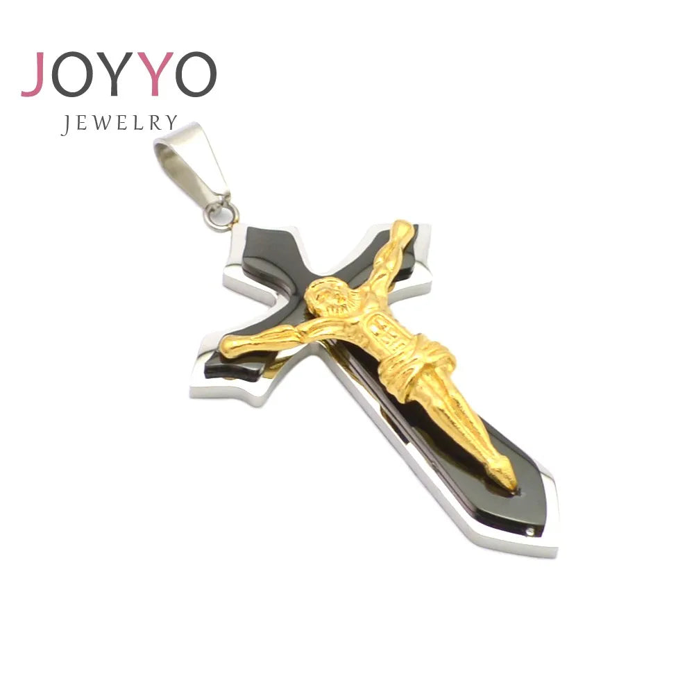 2024 Custom Stainless Steel Silver Plated Jesus Cross Pendant High Quality Islamic Religious Party Jewelry Zircon Waterproof