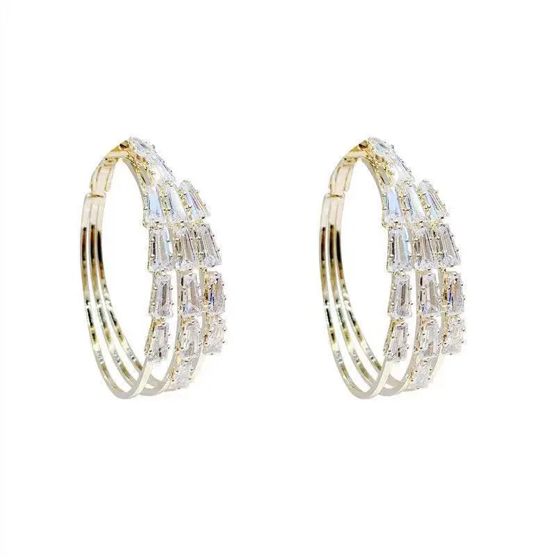 AA00183 New Design Big Hoop Women Earring Exquisite Shinny Zircon Hoop Earring 3 Layer Crystal Circle Earrings for Girls