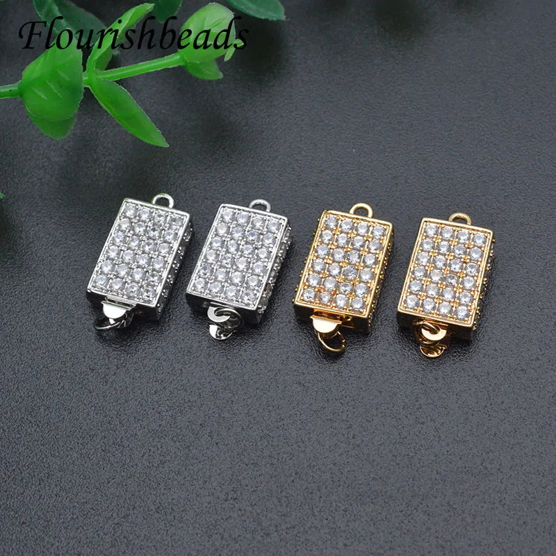 10x20mm Gold Plated CZ Paved Rectangle Shape Jewelry Clasp for Bracelet Necklace Making Accessory