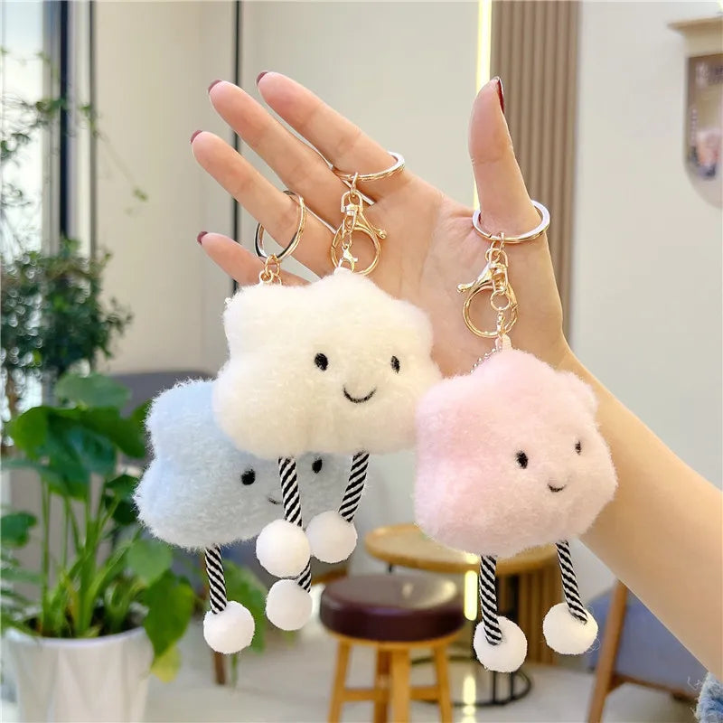 Cute Cartoon Cloud Keychain Stuffed Toys Couple Pendant Cloud Plush Key Chains Student Backpack Key Ring Jewelry Accessory Gifts