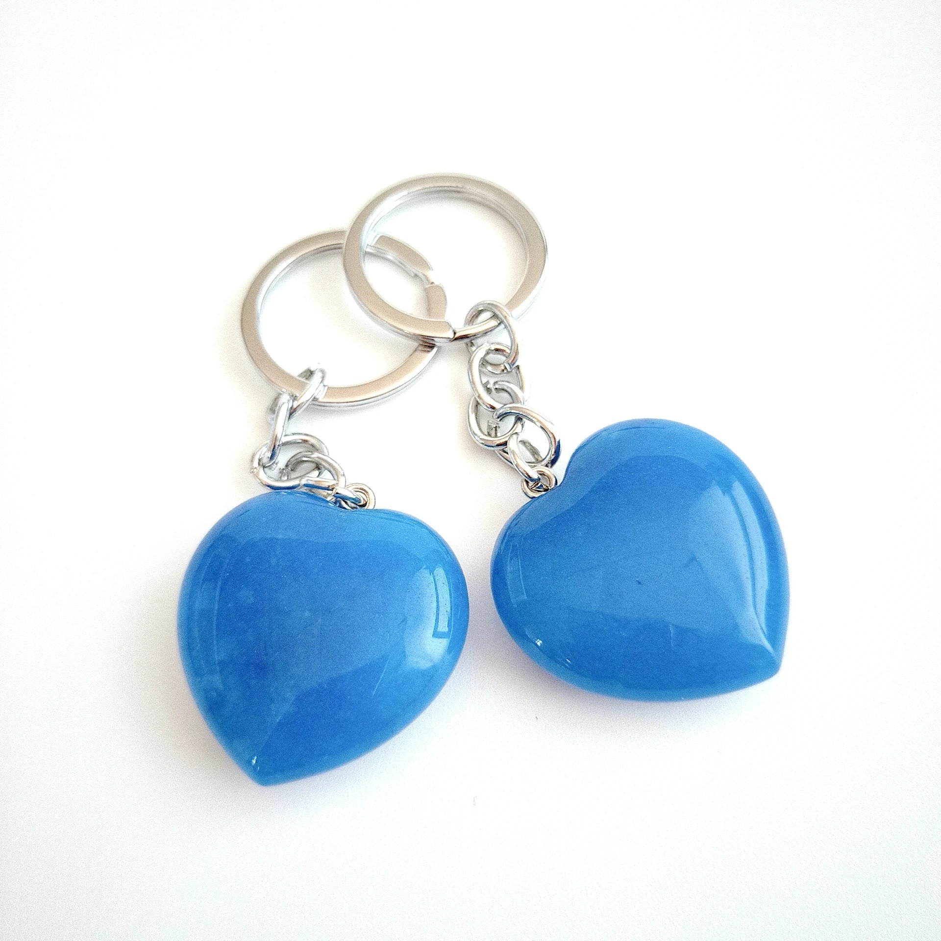 HZ Hotest item Wholesale Handmade Natural Stone Heart Crystal Blue Agate Key Chain Heart Key Chain