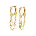 Nagosa Minimalist Jewelry 18k Gold Vermeil 925 Sterling Silver Bezel Cubic Zirconia Double Chain Hoop Earrings
