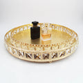 Home Decoration Metal Carved Glass Mirror Plate Storage Tray Crystal Gold Multifunction Single Tier American Style Kitchen