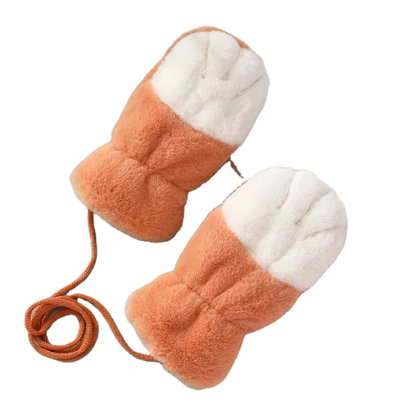 Cute Outdoor Kids Warm Fur Mittens Winter Children Gloves