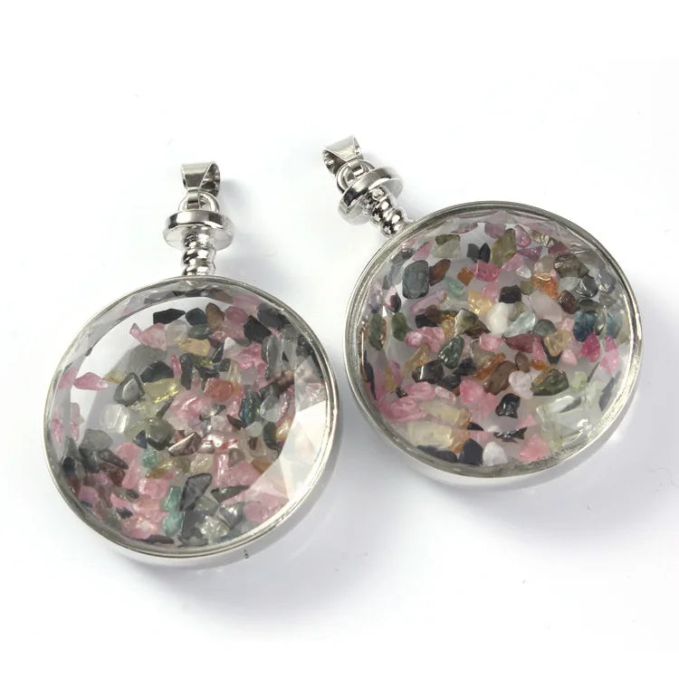 Hongzhuo New Fashion gemstone memory locket/wholesale round locket with clear Mixed stones gemstone pendant healing crystals Jewelry