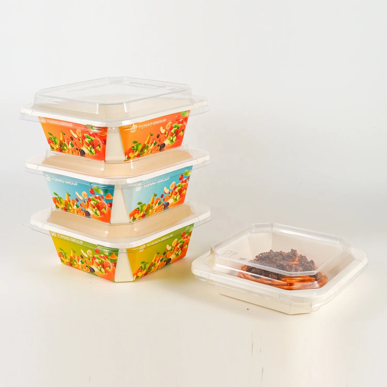 Disposable Greaseproof Paper Biodegradable Octagonal Food Container with Lid for Sushi Noodle Potato Chips-Custom Embossing