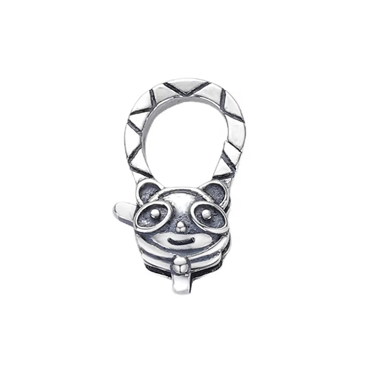 Oxidised Finish Cute Panda Lobster Clasp 18mm Large Designer Lock 925 Sterling Silver Pendant Clasp for Bracelets
