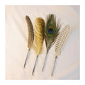 Newest Schwarz Eule Feder Owl Feather Pen Vogelfedern Peacock Guinea Fowl Feather Ballpoint Pen