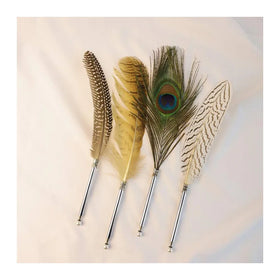 Newest Schwarz Eule Feder Owl Feather Pen Vogelfedern Peacock Guinea Fowl Feather Ballpoint Pen