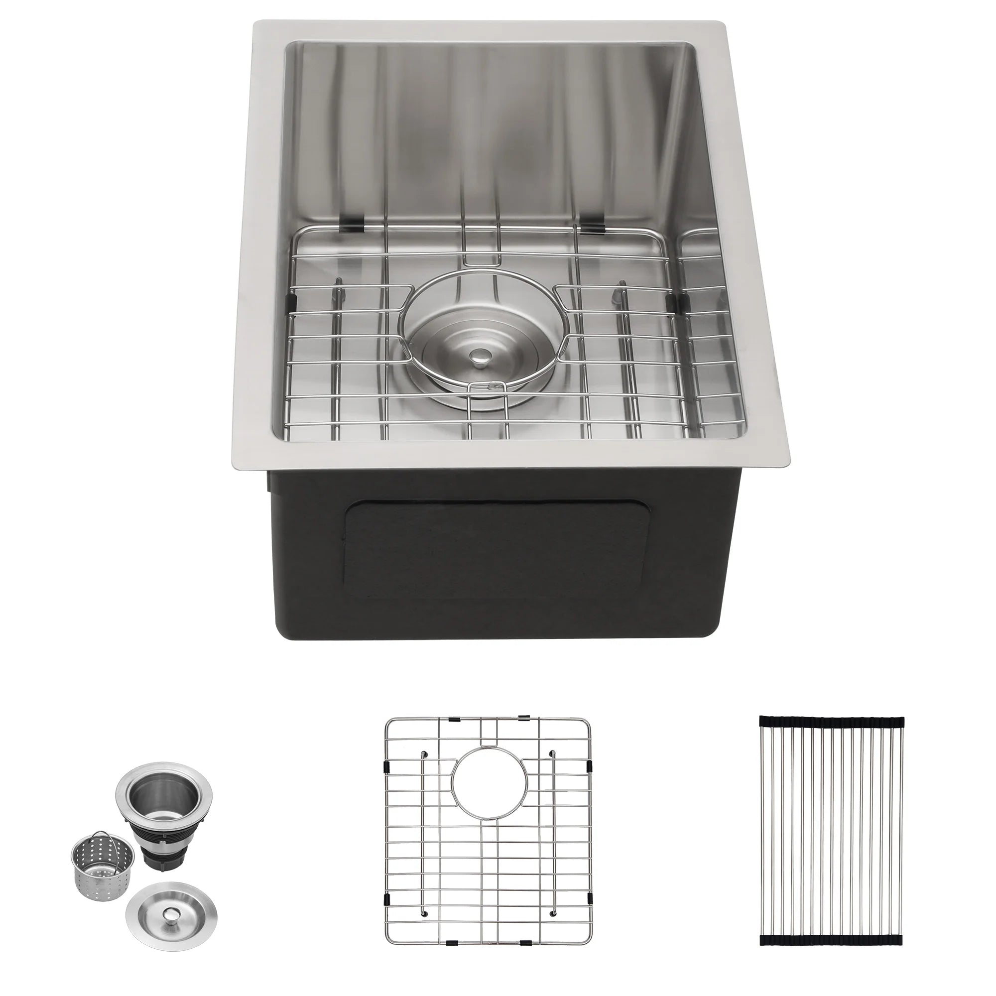 Kitchen Sink Workstation with Accessories 14*18inch Undermount 16 Gauge Single Bowl Brushed Nickel Stainless Steel Kitchen Sink