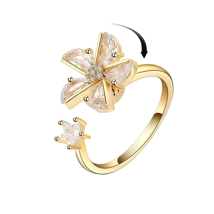 Rotating Jewelry Adjustable Crystal Windmill Spinning Rings Women Fidget Spinner Anxiety Ring