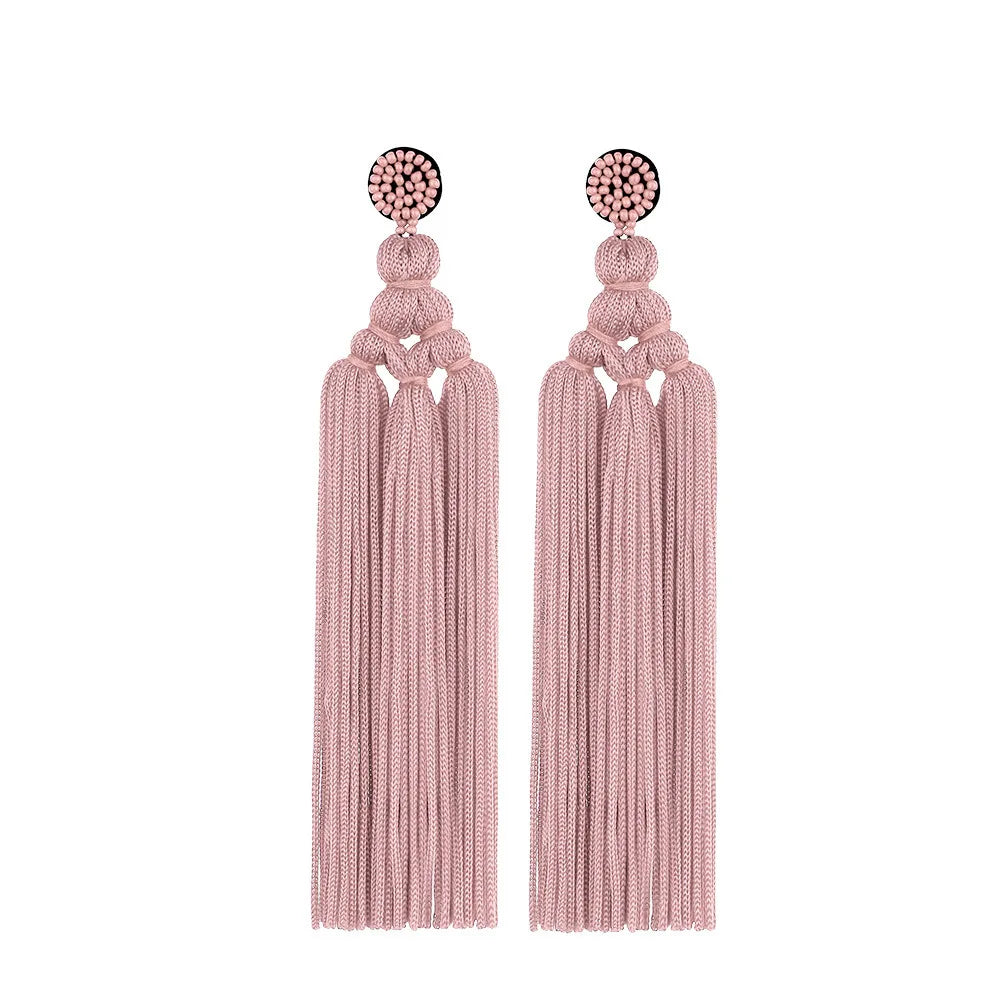 Wholesale Ethnic Style Hand-woven Long Tassel Earrings Women Fashion Seed Bead Earrings Jewelry