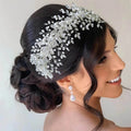 GENYA Bride's Handmade Rhinestone Headband Pearl Alloy Leaf Shape Headdress Coil Hair Headband